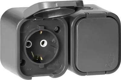 Produktbild von Aufputz Steckdose 2-fach Schuko IP54 Farbe grau 16A serie B2