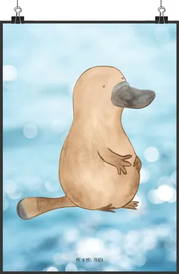 Produktbild von Mr. & Mrs. Panda Bild Schnabeltier Mut DIN A5 - Oceanblue - Geschenk, Neuanfang, Wanddekoration, Plakat, Meer, Training, Lebensweisheit, drucke, Arbeit, Büro, Wandbild