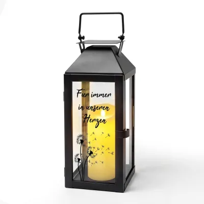Grablaterne wetterfest mit LED-Kerzen, 31 cm, schwarz, Metall/Glas