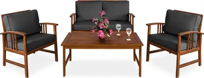 Image de Casaria Salon de jardin Atlas en bois d'Acacia Anthracite ensemble bas de bancs et table extérieur jardin terrasse