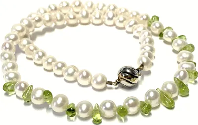 Produktbild von Perlenkette weiß Peridot 925/- Silber bicolor Kugelschließe 43cm
