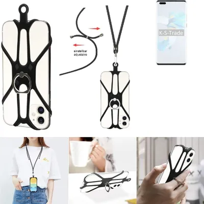 Produktbild von K-S-Trade 3in1 Handykette Handyband Handykordel Halsband Smartphone-Ring Handy-Ring kompatibel mit HTC Desire 20+ Fingerhalterung Handyring