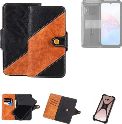 Produktbild von K-S-Trade Handyhülle Schutzhülle Bookstyle Case Wallet-Case kompatibel mit Blackview BV6200 Handy Cover Bumper Klapphülle schwarz hellbraun 1x