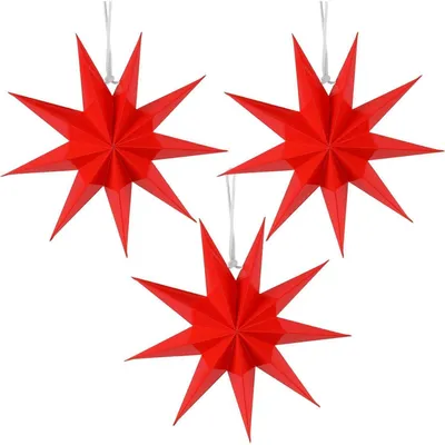 Produktbild von 3er Set Papiersterne Rot 30cm 9 Zacken Faltsterne Weihnachtsdeko