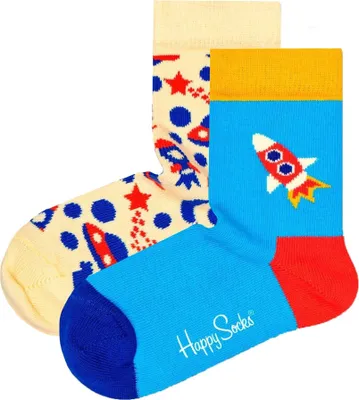 Produktbild von Happy Socks Kinder Socken uni, 2er Pack - Crew Socks, Baumwolle, Farbmix Into Space 13-21