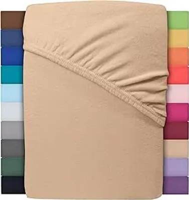 Produktbild von Jersey Spannbettlaken 100% Baumwolle 180 x 200 Spannbetttuch Laken Bettlaken Sand