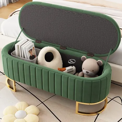 Produktbild von FAVSH Polsterbank mit Stauraum 120 x 40 cm, Samt Aufbewahrungsbox, Gepolsterte F