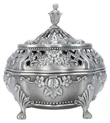 Image de Porte-encens, support conique en alliage de zinc avec couvercle, orné de sculptures, décoration d'intérieur, décoration de la maison, couleur étain antique