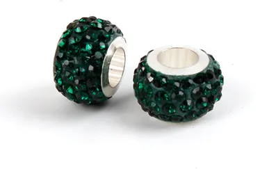 Produktbild von Großloch Spacer Charm Perlen Rondelle Stassperlen glitzernd 12 mm, 10 Stück, Dunkelgrün