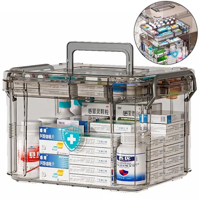 Produktbild von Medizinbox Hausapotheke, 2 Fächer, kompakter Organizer für Medikamente, Zuhause oder unterwegs