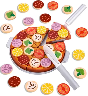 Produktbild von Holz-Pizza-Set für Rollenspiele, Schneidspielzeug, pädagogisches Küchenspielzeug, Geschenk ab 3 Jahre