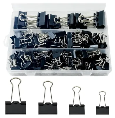 Produktbild von 170 Stück Foldback Klammern Set, 15mm/19mm/25mm/32mm Schwarz Binder Clips Büroklammern, Vielzweckklammern Dokumenten Clips, MetallKlammern Papierklammern für Schule Bürobedarf Briefpapier Notizen Schwarz
