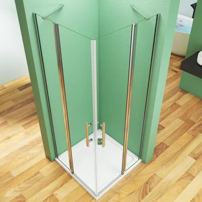 Produktbild von Duschkabine 100x100x195cm 6mm NANO ESG Glas Eckeinstieg Duschabtrennung mit Stabilisator von 30cm Pendeltür eckdusche