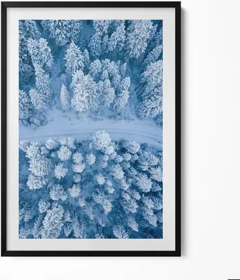 Produktbild von Wald aus der Vogelperspektive Drohne– Wandbild mit Rahmen – Gerahmtes Bild  – Wanddekoration – 70x100 cm –  Schwarz Rahmen