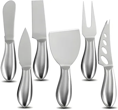 Produktbild von PolkaHome® 6-teiliges Käsemesser-Set, Mini-Edelstahl-Käsemesser mit Butterstreicher und Gabel für Käseplatten