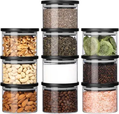 Produktbild von Gläserne Vorratsgläser Set aus 10 Stücken für Küchen - luftdichter Deckel - Gewürze Zucker Kaffee Aufbewahrungsbehälter - 160 ml