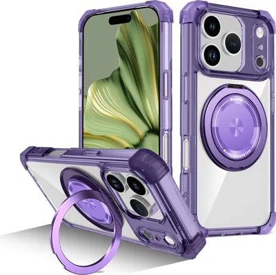Image de Coque pour iPhone 17 Pro Anneau magnétique, support, compatible MagSafe, protection militaire, coque transparente violet