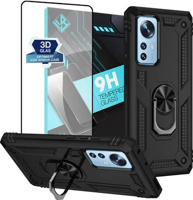 Produktbild von Armor Outdoor Handyhülle für Xiaomi 12 Pro Handy Panzer Case Schutzhülle mit 9H Displayglas Displayschutz Farbe: Schwarz