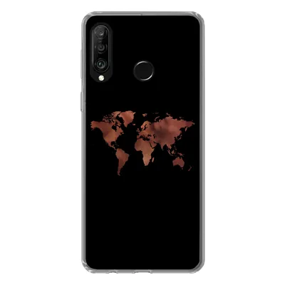 Produktbild von MuchoWow® Handyhülle Schutzhülle Hülle für Huawei P30 Lite Weltkarte - Leder - Schwarz Silikon Softcase Handy Hülle - Handyhülle