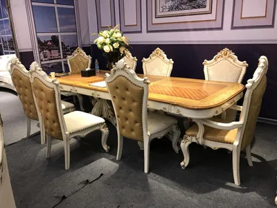 Produktbild von Königlicher 7tlg. Esszimmer Garnitur Set Barock Rokoko Tisch 6x Stühle Stuhl