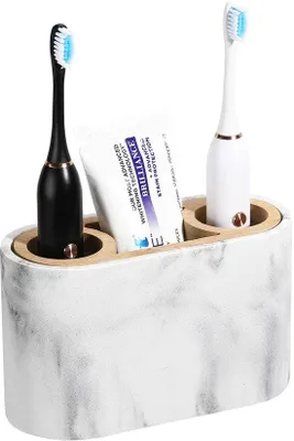 Produktbild von Elektrische Tandbürstenhalter, 3-Teiler mit Abwasserrohr, Zahncremeständer, Harzhalter für Zahnbürsten, für Badewanne, Waschbecken