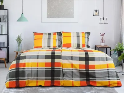 Produktbild von Renforcé Baumwolle Bettwäsche ORANGE KUBE bunt Bettwäsche-Dimension: 70 x 90 cm | 140 x 200 cm