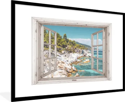 Produktbild von MuchoWow® Gerahmtes Poster Aussicht - Baum - Meer 90x60 cm - Poster mit Schwarzem Bilderrahmen Wandposter Rahmen Foto Bilder - Wanddekoration - Fotos