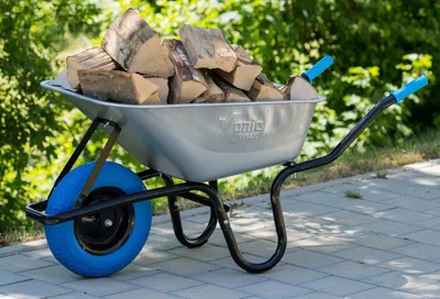 Produktbild von TIREX by xonic® Schubkarre mit Stahlfelge – Verzinkte Wanne bis 250kg/ 100l PolyurethanPU Blau Silber
