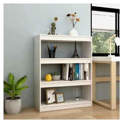 Produktbild von Bücherschrank/Raumteiler Weiß 100x30x103 cm aus massivem Kiefernholz