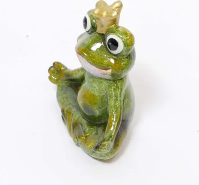 Produktbild von Froschkönig mit Krone Gartenfigur sitzend aus Keramik Höhe 12.5cm