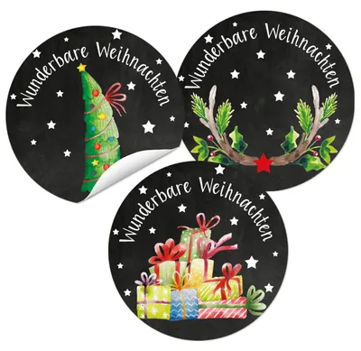 Produktbild von SET 3 x 24 Weihnachtsaufkleber selbstklebend rund 4 cm schwarz bunt