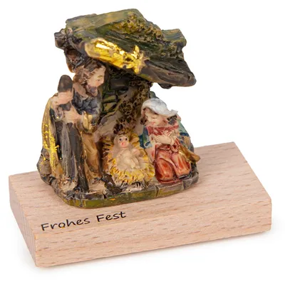 Mini-Krippe Heilige Familie, 5 x 2,5 x 5 cm, Kunstharz/Holz