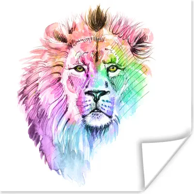 Produktbild von MuchoWow® Poster Löwen - Illustration - Farben 30x30 cm - Wandposter - Printing