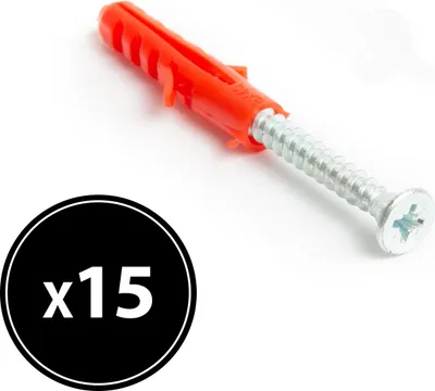 Obrázek produktu pro 15x hmoždinka se šroubem 8 x 40 mm – plastová hmoždinka do zdi s odpovídajícím šroubem – M8 upevňovací sada pro beton a kámen – hmoždinka + šroub pro montáž – upevňovací materiál – 15 kusů v balení [04822B]