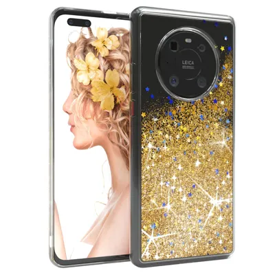 Produktbild von EAZY CASE Hülle kompatibel mit Huawei Mate 40 Pro Schutzhülle mit Flüssig-Glitzer, Handyhülle, TPU / Silikon, Transparent / Durchsichtig, Gold