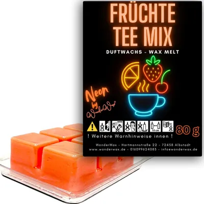 Produktbild von WonderWax Neon Duftwachs Wax Melts für Duftlampe, 6 Würfel Duftmelt Wachsmelt Sojawachs Neon Würfel für Raumdüfte, Wachs Duftöl Indoor Herbst Melts für Aromalampe FrüchteTee Mix