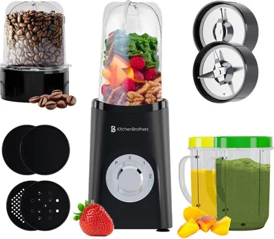 Produktbild von KitchenBrothers Smoothie Standmixer - 2-in-1 - Mixer to Go - 4 Becher - Smoothie Maker To Go - Mini Standmixer - Schwarz