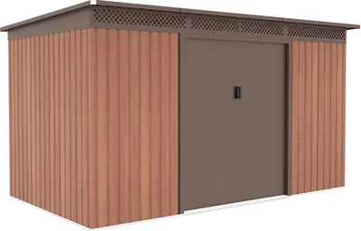 Produktbild von G21, Gartenhaus, braun, 340 x 206 cm, GRAH 700, Blech, 10 Jahre Garantie gegen Durchrostung, Schrägdach mit Überhang, 2 Türen, 50 kg/m², 2°