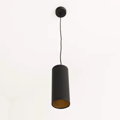 Produktbild von Hängelampe Esstisch Wohnraumleuchte Schwarz Gold Pendelleuchte Stoff Metall Ø8cm Retro Wohnzimmer