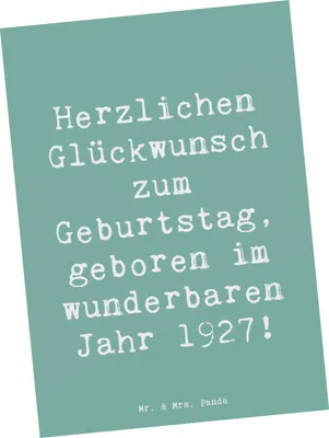 Produktbild von Mr. & Mrs. Panda Postkarte Spruch 1927 Geburtstag - Meeresbrise - Geschenk, Geburtstagsgeschenk, Happy Birthday, Jubilar, Geburtstagsfeier, Ansichtskarten, Fotokarte