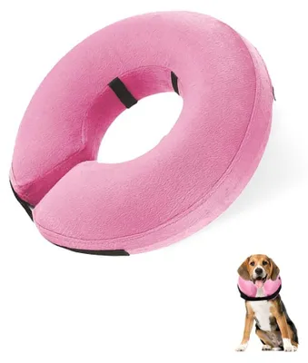 Imagen del producto de Cuello protector inflable para perros y gatos, ajustable, de color rosa, para protección postoperatoria