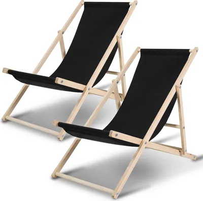 Produktbild von Faziango 2X Liegestuhl Relaxliegestuhl Klappbar Holz Schwingliege klappliege Strandstuhl schwarz