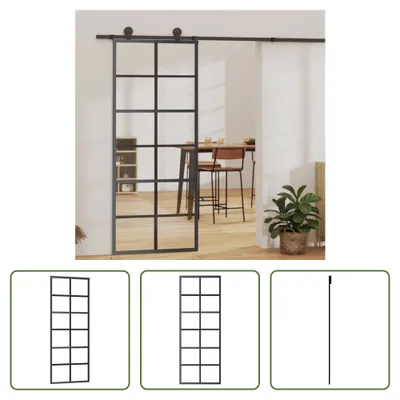 Immagine prodotto di The Living Store Porta scorrevole ESG in vetro e alluminio 76x205 cm Nero