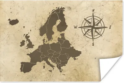 Produktbild von MuchoWow® Poster Karte - Europa - Kompass 60x40 cm - Schlafzimmerdekoration