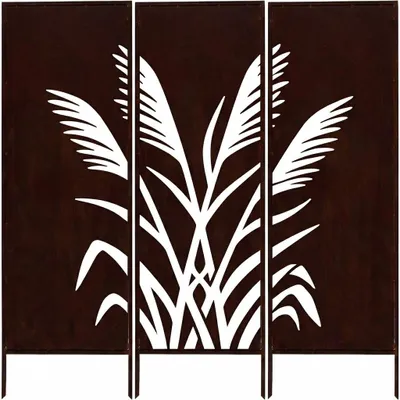 Produktbild von SET Sichtschutz Metall 3x mit Schilfmotiv - 160 cm x 50 cm - Edelrost - Rostoptik Sichtschutz für Garten - Sichtschutzelement - Sichtschutzwand