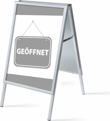 Produktbild von Showdown Kundenstopper - DIN A1 - Komplett-Set - Geöffnet Deutsch - Grau/Schwarz
