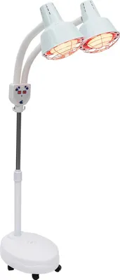 Produktbild von Infrarot-Rotlichtlampe, Standmodell mit Doppelkopf, 275 W, 0–115 °C, 4 Rollen, weiß, für Salon und Zuhause