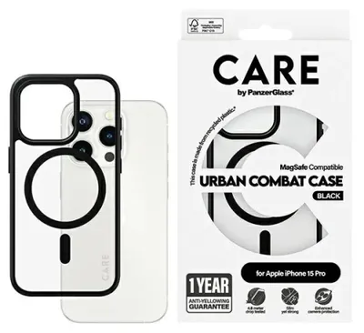 Produktbild von PanzerGlass CARE™ by ® Urban Combat Case Transparent m. Schwarz MagSafe iPhone 15 Pro, Cover, Apple, Apple - iPhone 15 Pro, 15,5 cm (6.12"), Schwarz
