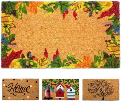Zdjęcie produktu dla Ibenzoa® Mata kokosowa "Kokos-Türmatte", 40 x 70 x 1,5 cm – duża mata wejściowa z włókna kokosowego, z antypoślizgową podstawą PVC, wesoły wzór kwiatowy, idealna do użytku wewnątrz i na zewnątrz