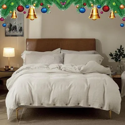 Produktbild von Bettwäsche 200 x 200 cm, 3-teiliges Baumwoll-Bettwäscheset, Bettbezug 200 x 200 cm + 2-teilige Kissenbezüge 80 x 80 cm, -, 55% Baumwolle, 45% Leinen, Beige